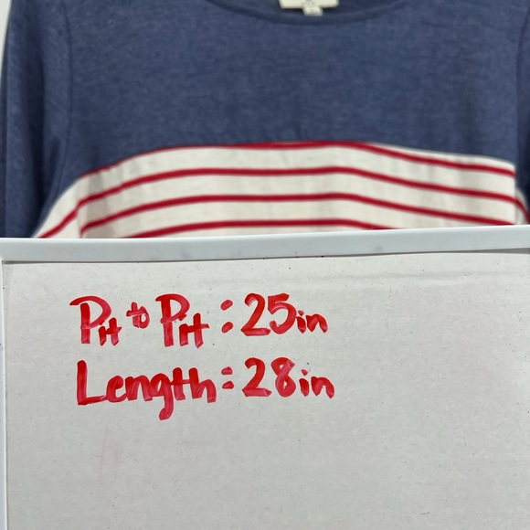 Umgee Sz Large Red White Blue Striped Shirt Pom Pom Tassel - Picture 4 of 8